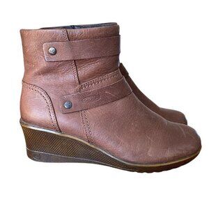 Keen Kate Leather Wedge Bootie Shoes 9.5 Cocoa Brown side zip